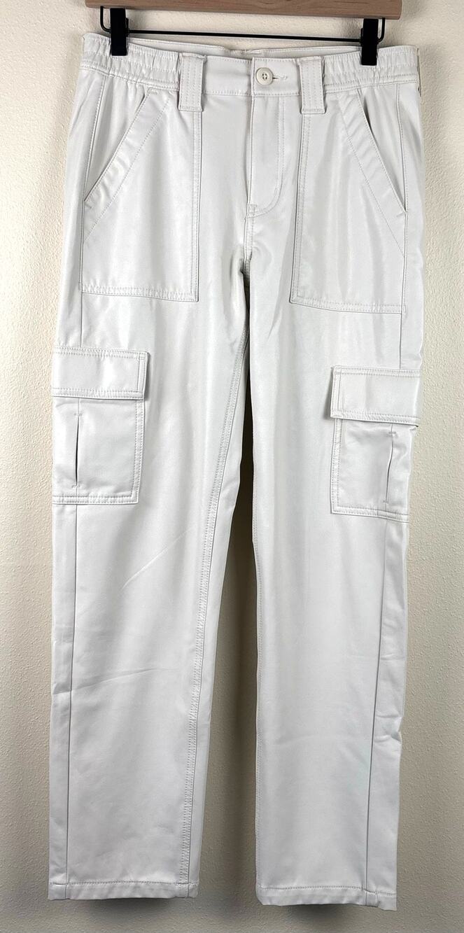 American Eagle Faux Leather Elastic Waist Cargo Pants Size 4 Cream